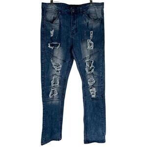 Encrypted Jeans Mens 36x32 Medium Wash Stretch Distressed Casual Streetwear